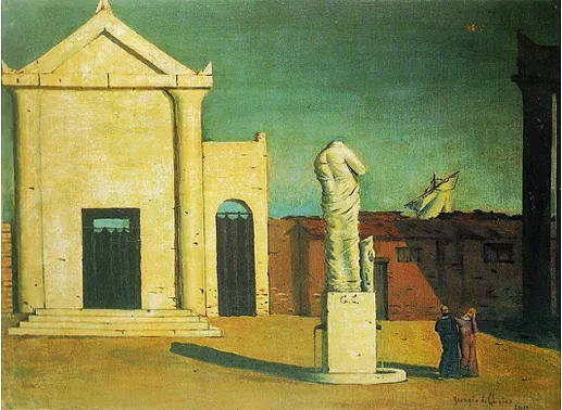 The Enigma of an Autumn Afternoon (Original title: L'Énigme d'un après-midi d'automne), 1910, Oil on canvas, 45 x 60 cm. Private collection, ©Fondazione Giorgio e Isa de Chirico.